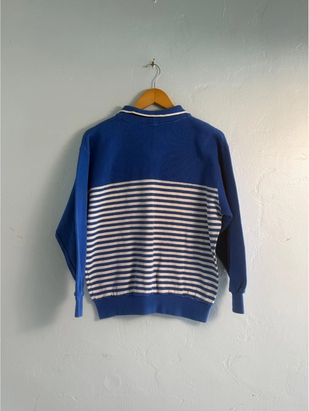 IZOD Club Ladies' Medium Blue and White Striped Cotton Polo Sweater